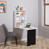 Zidni radni stol na preklop s 5 pretinaca 60 × 94,5 × 147 cm, crno-bijeli