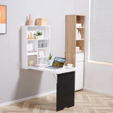 Zidni radni stol na preklop s 5 pretinaca 60 × 94,5 × 147 cm, crno-bijeli