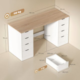 Radni stol s 8 ladica 140 × 53 × 75 cm, bijeli s drvenim dekorom