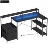 Gaming stol L-oblika s LED trakom i utičnicama 165 × 80 × 91,5 cm, crni