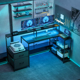 Gaming stol L-oblika s LED trakom i utičnicama 165 × 80 × 91,5 cm, crni