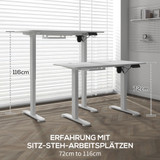 Električni radni stol podesive visine 120 × 60 × 72–116 cm, bijeli