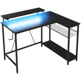 Ugaoni radni stol L oblika s LED trakom i utičnicama 107 × 80 × 90 cm, crni