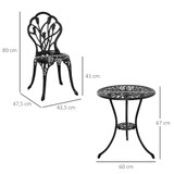 Bistro set od aluminija, stol Ø 60 × 67 cm i 2 sklopive stolice, crni