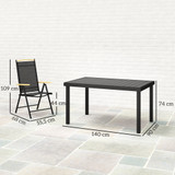 Set vrtnog namještaja sa sklopivim stolicama za 6 osoba, stol 140 × 90 cm, crni