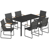 Set vrtnog namještaja sa staklenim stolom 150 × 80 cm i 6 stolica, crni