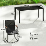 Set vrtnog namještaja sa staklenim stolom 150 × 80 cm i 6 stolica, crni