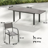 Set vrtnog namještaja, produživi stol 150–225 cm i 6 stolica, siva
