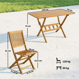 Sklopivi set vrtnog namještaja, stol 120 × 70 × 75 cm i 4 stolice, prirodno drvo