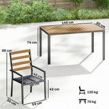 Set vrtnog namještaja sa stolom 146 × 80 cm i 6 stolica, tamno siva i natur