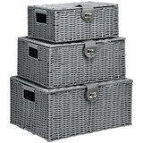 Set od 3 korpe s poklopcem i kopčama 35,5 × 28,5 × 18 cm, sive