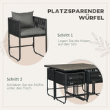 Set vrtnog namještaja od poli-ratana, stol i 4 stolice, 110 × 110 × 75 cm, sivi