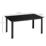 Vrtni stol za 6 osoba 150 × 90 × 74 cm, crni, kaljeno staklo