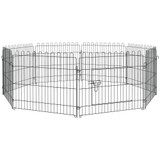 Ograda za štence s 8 panela 71 × 61 cm i vratima, crna