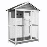 Kavez za ptice od drveta s 4 prečke 112 × 68 × 154 cm, bijela, siva, crna