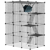 Kavez za mačke s 4 nivoa i 5 vrata 105 × 70 × 140 cm, crni