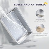 Toalet za mačke s posudom od nehrđajućeg čelika 40,5 × 60,5 × 41,5 cm, sivi
