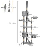 Penjalica za mačke od poda do plafona 240–260 cm, svijetlosiva