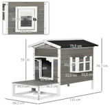 Kućica za mačke s terasom i balkonom 115 × 66,5 × 74,7 cm, siva i bijela