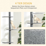 Grebalica za mačke od poda do plafona 228–260 cm s 4 platforme, siva