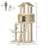 Grebalica za mačke s kućicom i igračkom 69 × 40 × 131 cm, kaki, bež, boja kafe