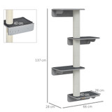 Zidna penjalica za mačke 137 cm s 4 platforme, svijetlosiva i bež
