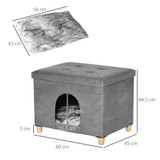 Kućica za mačke i tabure 2 u 1 s jastukom 60 × 45 × 44,5 cm, siva