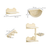 Zidna penjalica za mačke, set od 4 dijela, 40 × 28 × 73 cm, bež