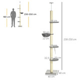 Penjalica za mačke od poda do plafona 230–250 cm, s visećom mrežom, siva