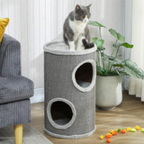 Grebalica za mačke u obliku bureta s 2 kućice Ø 35 × 60 cm, svijetlosiva