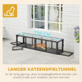 Tunel za mačke od drveta s 3 vrata 151,5 × 38,5 × 40 cm, siva
