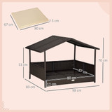 Podignuti krevet za pse s krovom 69 × 98 × 70 cm, boja kafe