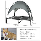 Povišeni krevet za pse s krovom 92 × 76 × 90 cm, siva