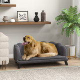 Sofa za pse s naslonom i drvenim nogama, skidljiva presvlaka, tamnosiva