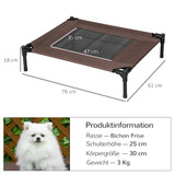 Podignuti krevet za pse s čeličnim okvirom 76 × 61 × 18 cm, smeđi