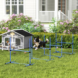 Agility set za pse s 4 prepone, podesiva visina, torba za nošenje, plavi
