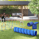 Agility set za pse od 11 dijelova s 2 tunela, preprekama i slalomom, narandžasti