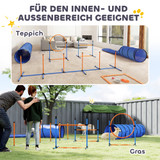 Agility set za pse od 11 dijelova s 2 tunela, preprekama i slalomom, narandžasti