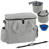 Torba za pribor za pse s 2 posude za hranu 38 × 17 × 35 cm, svijetlosiva