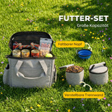 Torba za pribor za pse s 2 posude za hranu 38 × 17 × 35 cm, svijetlosiva