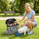 Torba za pribor za pse s 2 posude za hranu 38 × 17 × 35 cm, svijetlosiva