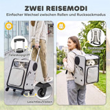 Transporter za pse i mačke 2 u 1, ruksak s točkićima 34 × 28 × 43 cm, siva