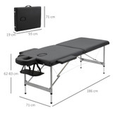 Stol za masažu na sklapanje 185 × 70 × 58–82 cm, crni