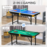 Stol za bilijar i stoni tenis 2 u 1, 140 × 63 × 60–80 cm, plavo-zeleni