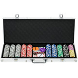 Poker set s 500 čipova i aluminijskim koferom za 9–10 igrača, srebrni
