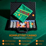 Poker set u koferu s 400 žetona, 2 špila karata i podlogom, sivi