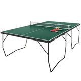 Stol za stolni tenis sklopiv, na 8 točkića, s reketima i lopticama, zelen