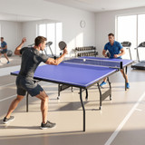 Stol za stoni tenis na sklapanje s točkićima, mrežicom i reketima, plavi