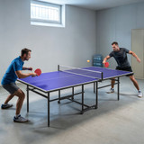 Stol za stoni tenis na sklapanje s točkićima, 2 reketa i 3 loptice, plavi