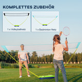 Set mreža za badminton i odbojku s torbom za nošenje, crna, plava i zelena